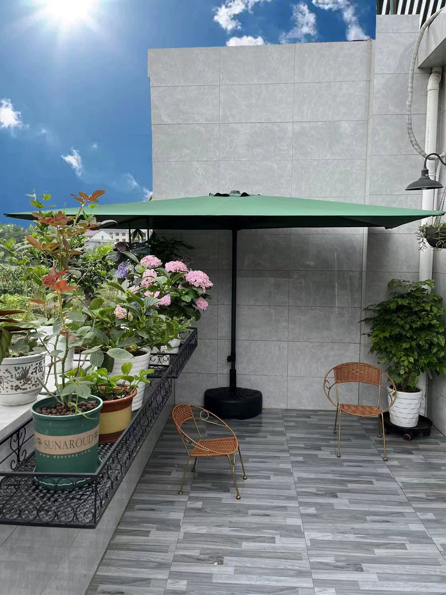 Half Patio Umbrella with Crank Lift, Outdoor Rainproof Sunshade for Balcony Garden