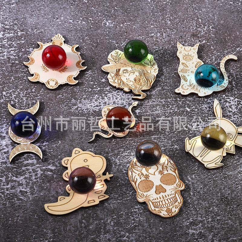 Cartoon Animal Crystal Ball Display Stand Wooden Base for Energy Stones and Ornaments