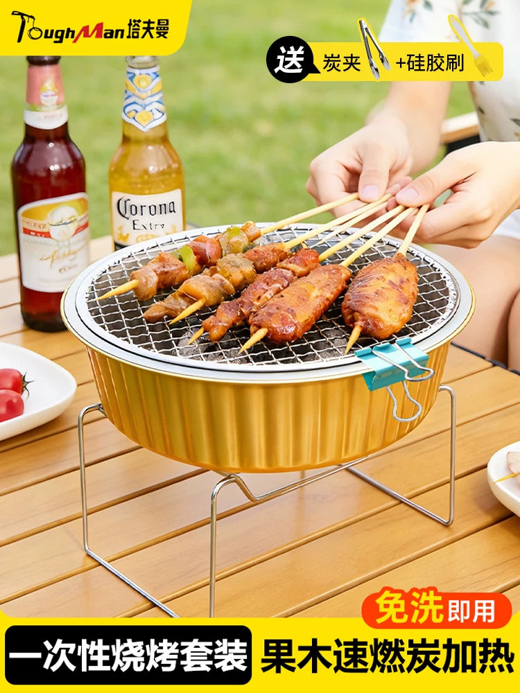 Disposable Portable BBQ Grill Set with Charcoal for Outdoor Camping & Picnics