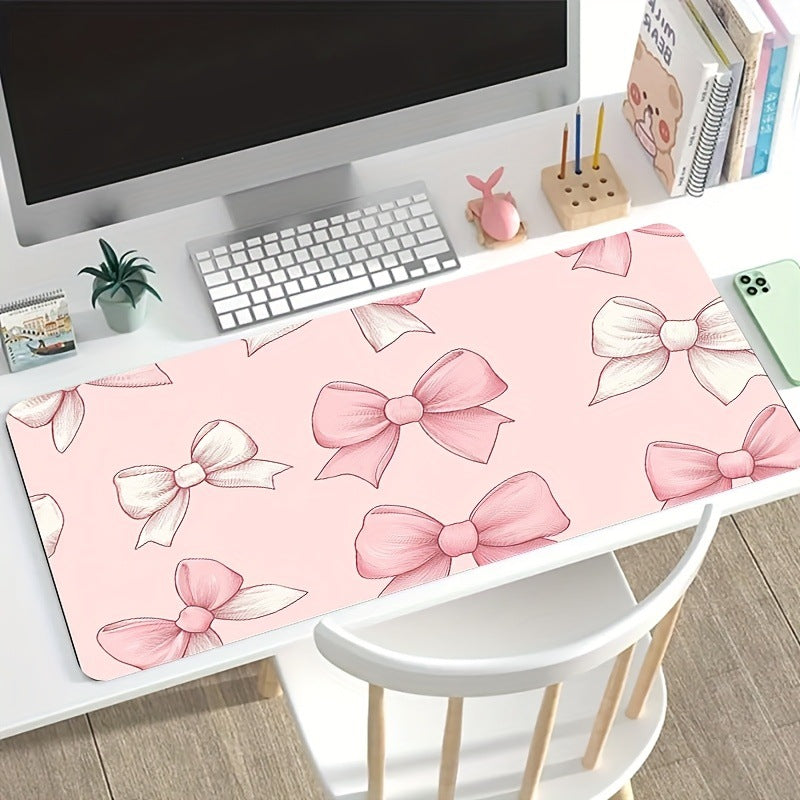 Cute Cat Bowknot Diatomaceous Earth Desk Mat for Keyboard and Mouse, Non-Slip Study Table Pad