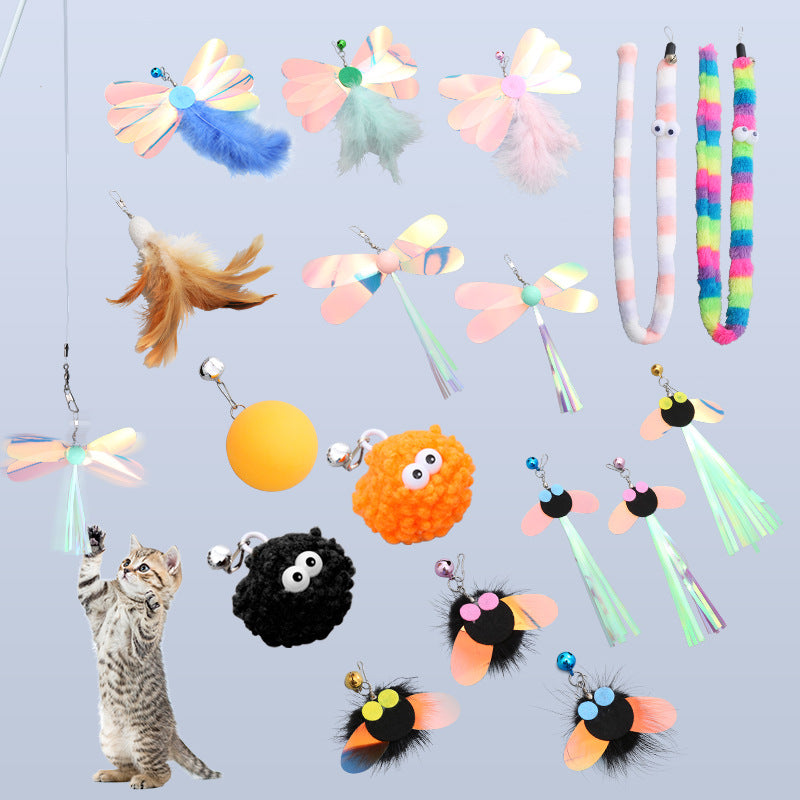 Interactive Feather Wand Cat Toy with Replaceable Heads