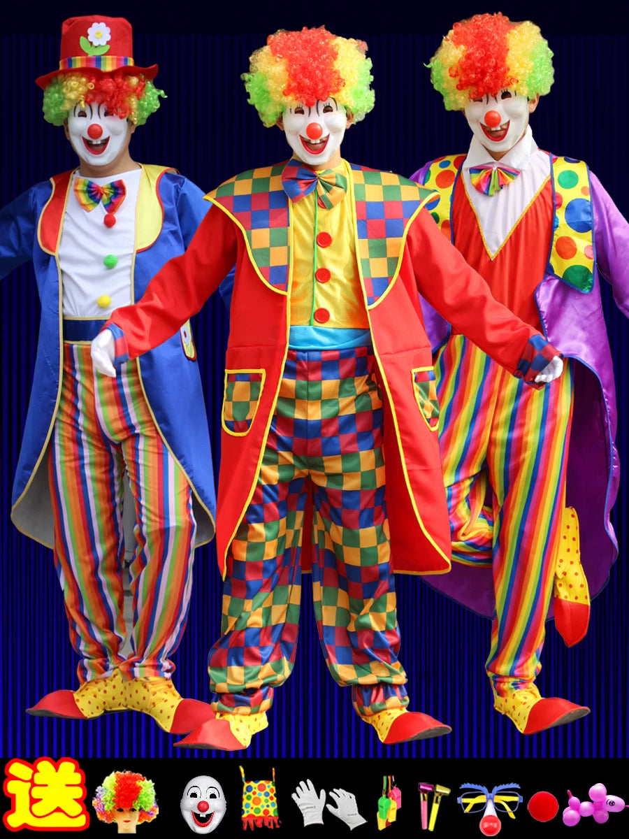 Adult Clown Costume Set with Tailcoat for Performances and Parties