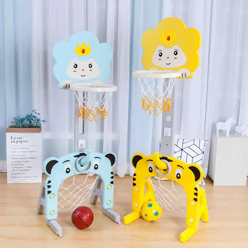Kids Adjustable Basketball Hoop Stand Indoor Outdoor Toddler Football Soccer Goal Set