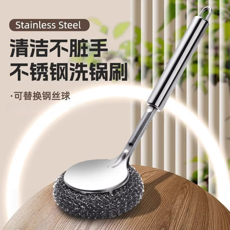 Stainless Steel Pot Brush with Long Handle for Kitchen Cleaning