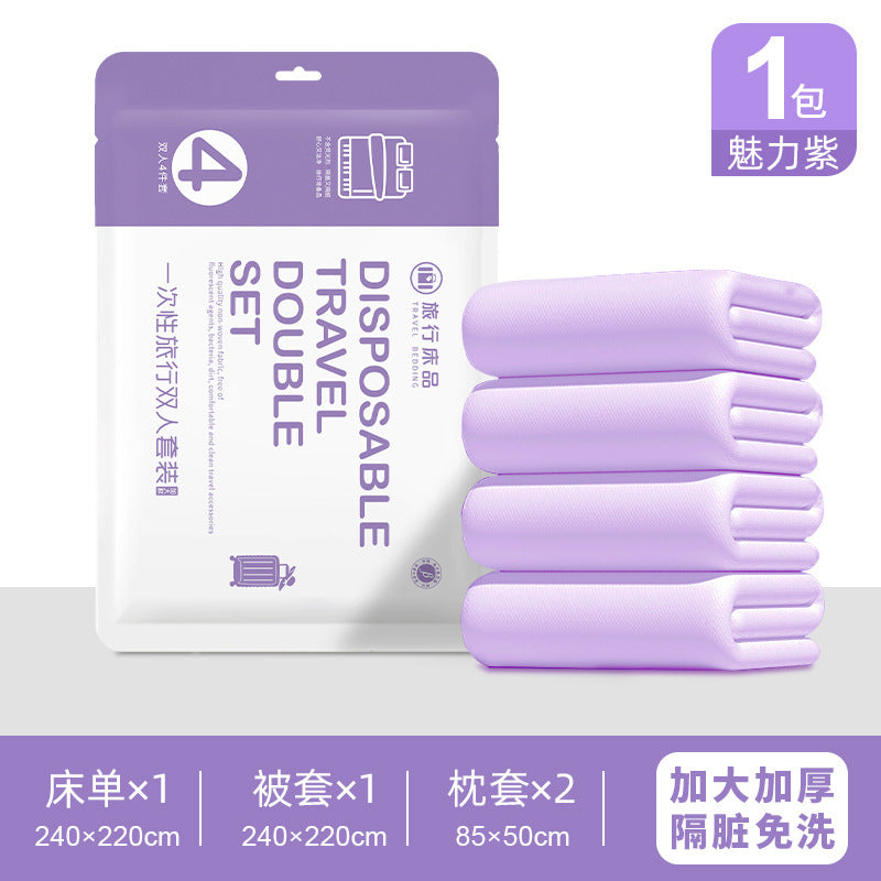 Disposable Travel Bedding Set with Sheet, Bath Towel, Face Towel, Quilt Cover & Toilet Seat Cover for Hotel/Motel