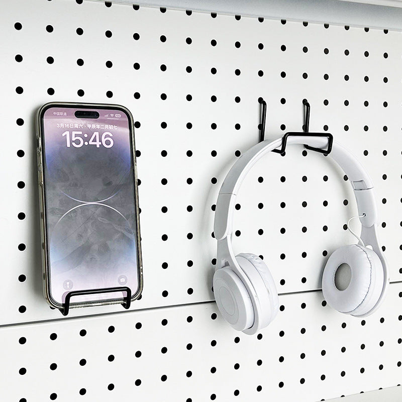 Pegboard Hooks and Holders for Headphones, Phones, Keyboards, and Tablets - Universal Metal Storage Organizer