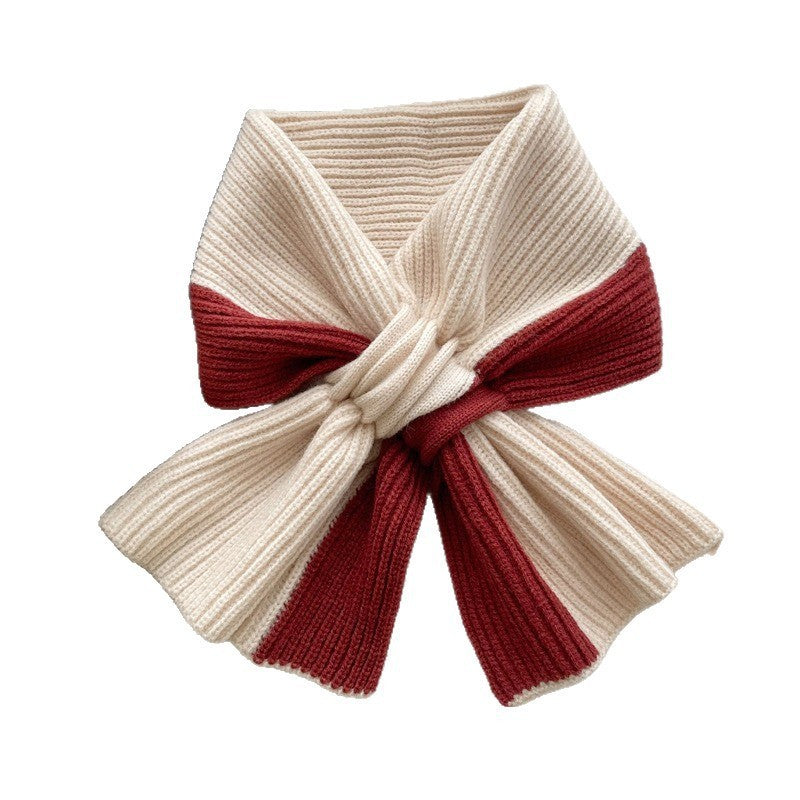 Knitted Cross Scarf for Women, Winter Warm Neck Warmer, Korean Style Color Block