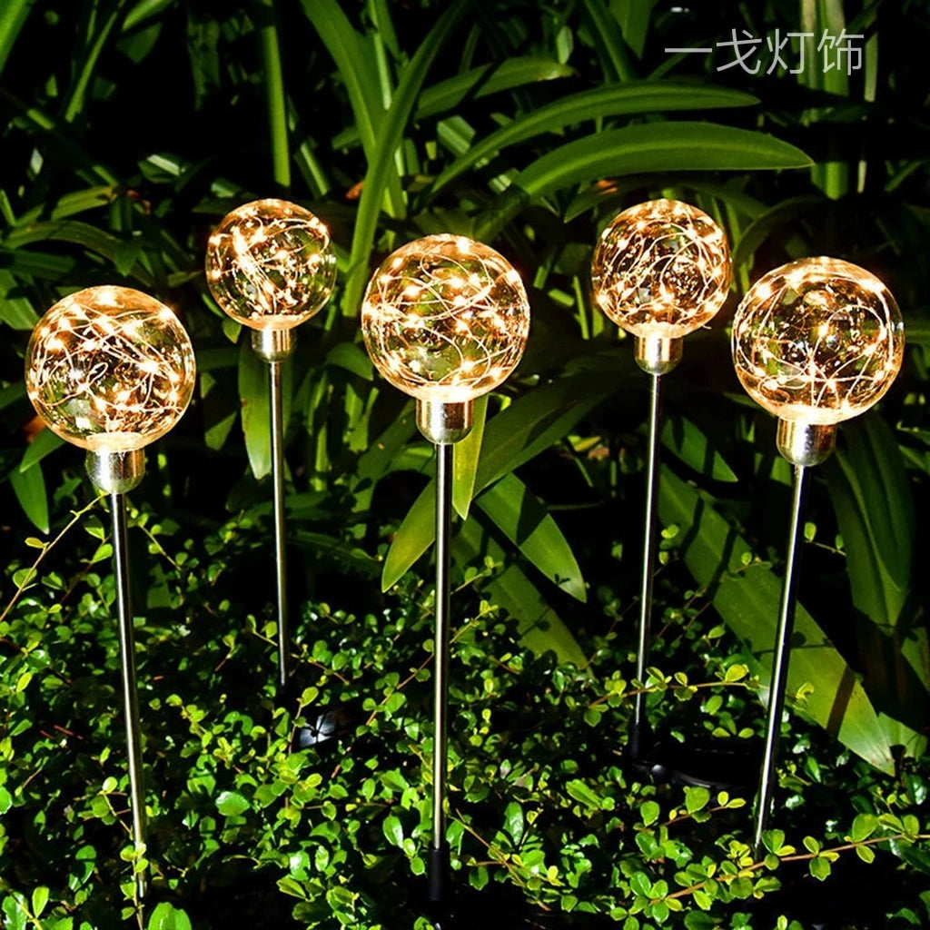Solar Powered Copper Wire Ball Reed Landscape Lights Waterproof Outdoor Garden Decoration