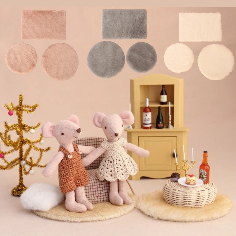 Dollhouse Miniature Plush Carpet Winter Floor Mat for Living Room Bedroom DIY Mini Furniture Model Accessories