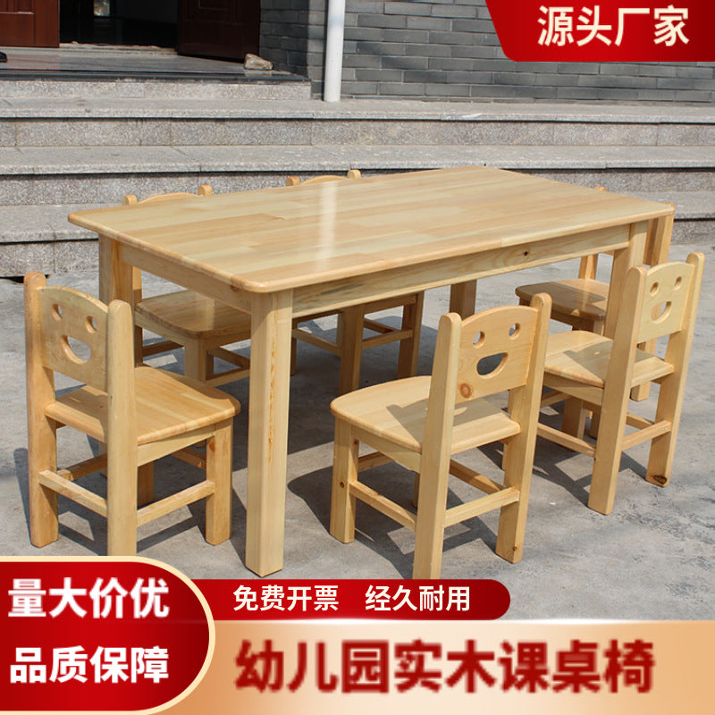 Solid Wood Kids' Study Desk and Chair Set for Home and School, Rectangular Learning Table for Primary Students