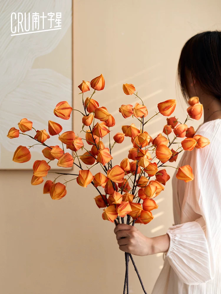 Artificial Koelreuteria Fruit Flower Bouquet with Vase for Home Decor