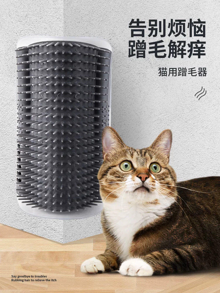 Cat Corner Self-Groomer with Massager and Scratching Board, Pet Itching and Grooming Toy