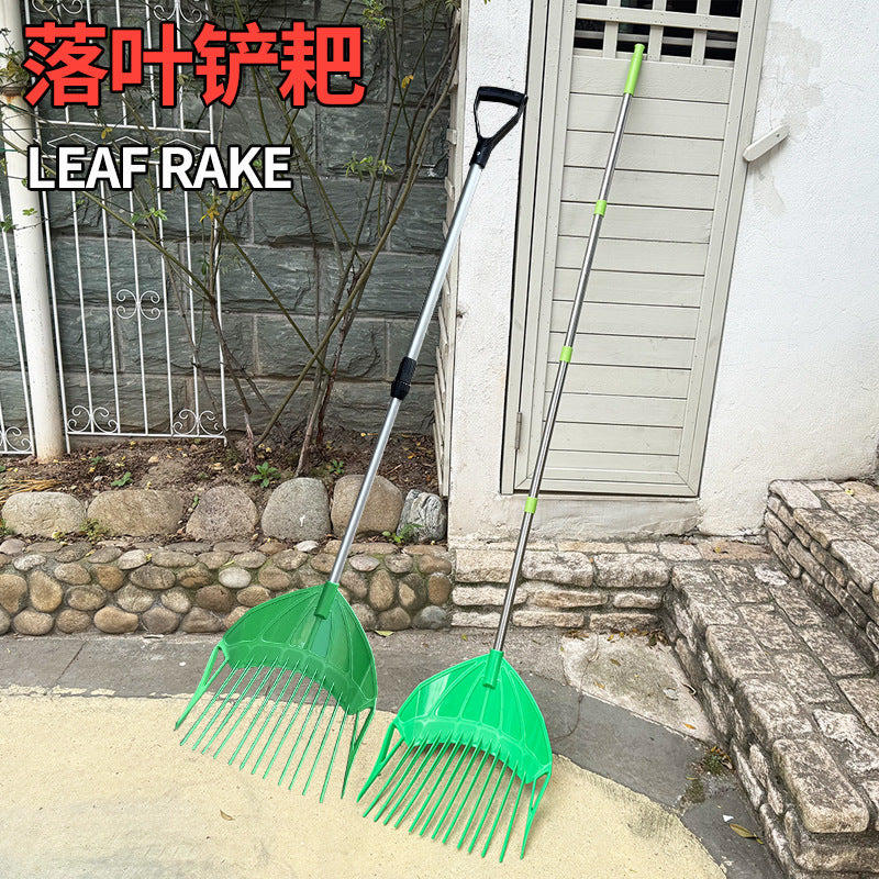 Garden Leaf Rake with Plastic Head and Optional Handle for Lawn and Yard Cleanup