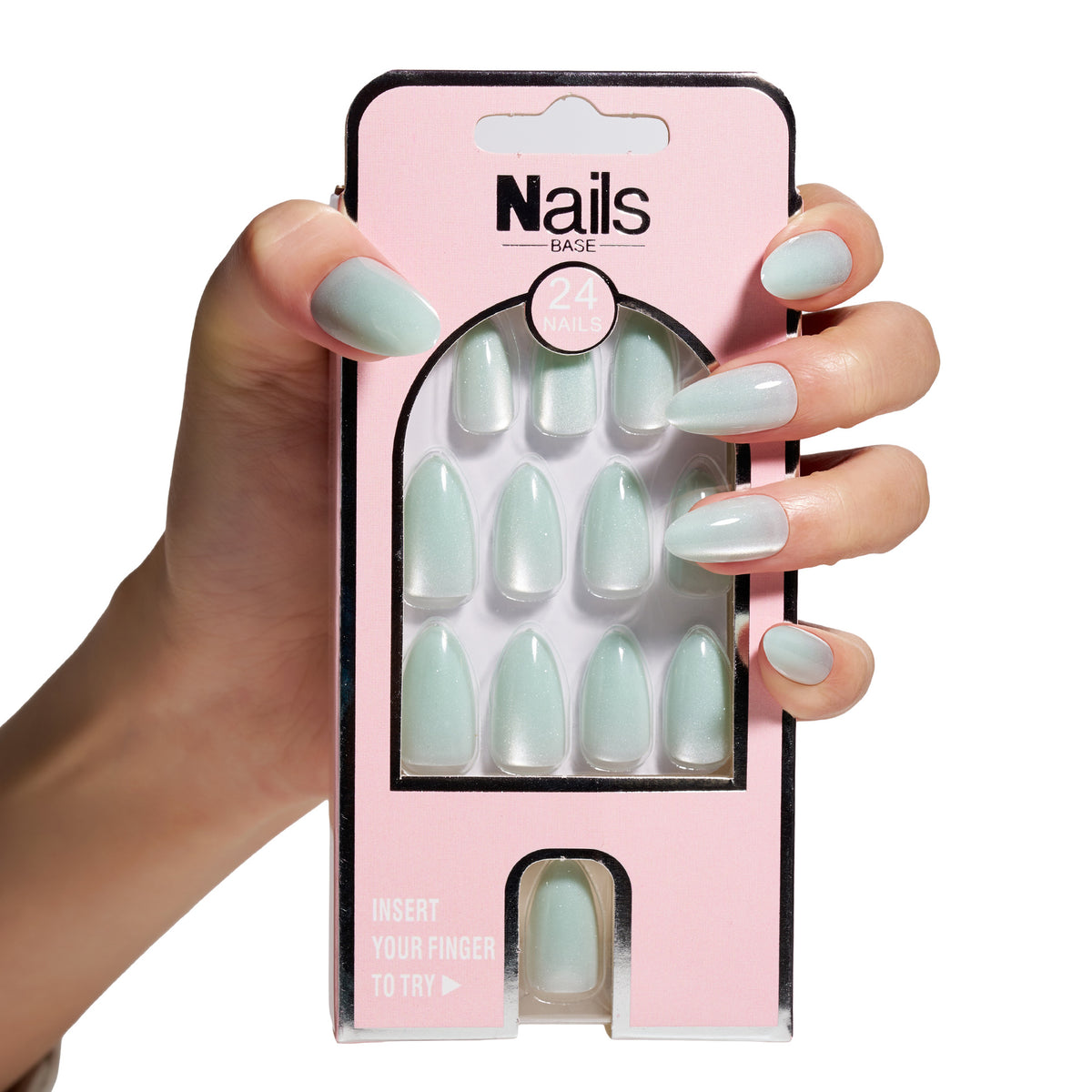 24PCS Solid Color Wide Cat Eye Almond Press-On Nails