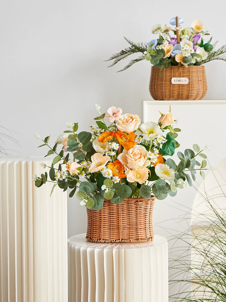 Handwoven Wicker Flower Basket for Floral Arrangements and Home Decor