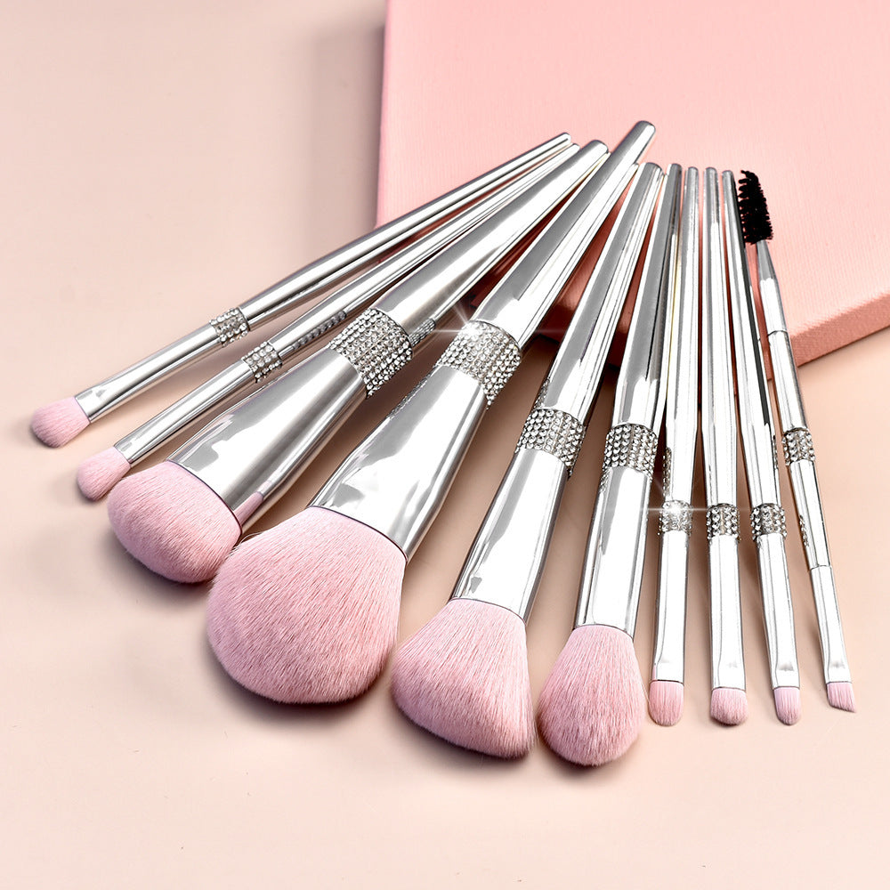 Silver Diamond-Embellished Makeup Brush Set for Beginners - Soft Bristle Blush, Eyeshadow, and Contour Brushes