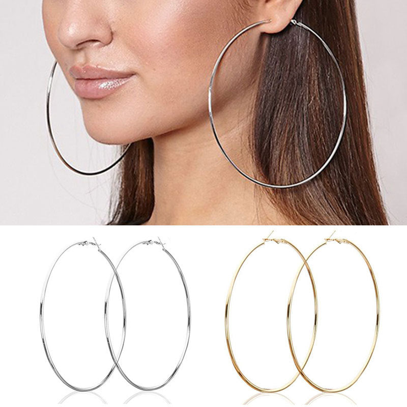 Exaggerated Large Hoop Earrings for Women, Simple European and American Style Metal Smooth Circle Jewelry