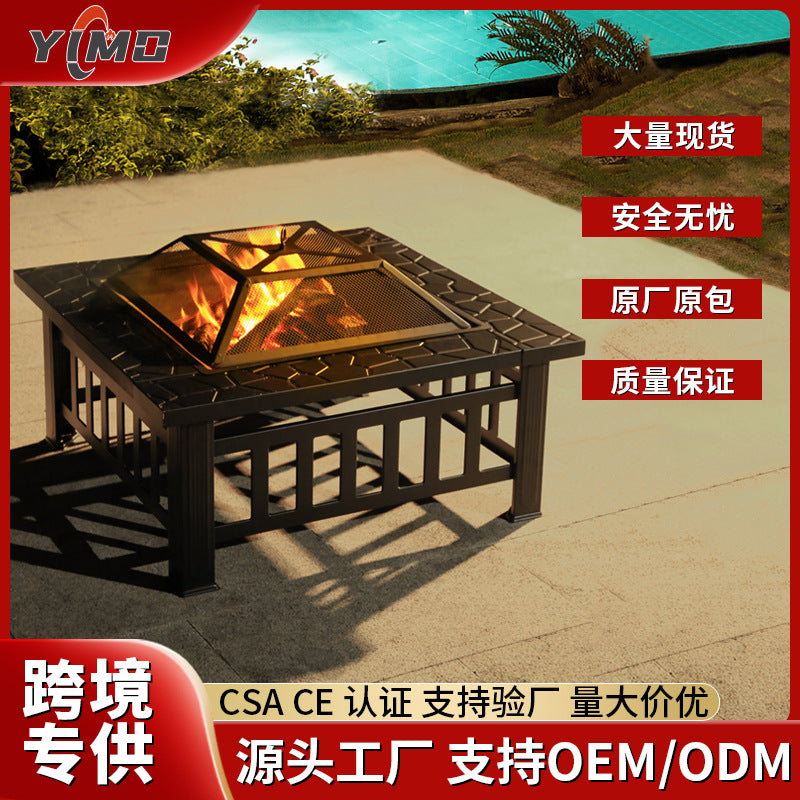 Yimo 30-inch Square Iron Fire Pit Table for Outdoor Heating and BBQ