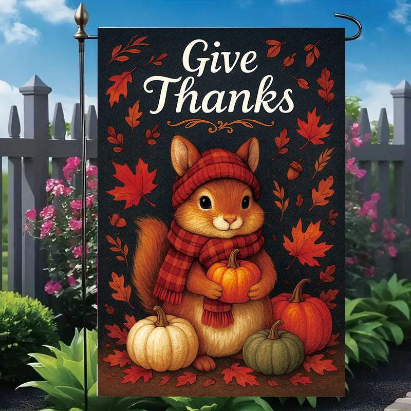 2025 New Thanksgiving Garden Flag Squirrel Pumpkin Autumn Print Outdoor Yard Decorative Creative Flag Cloth