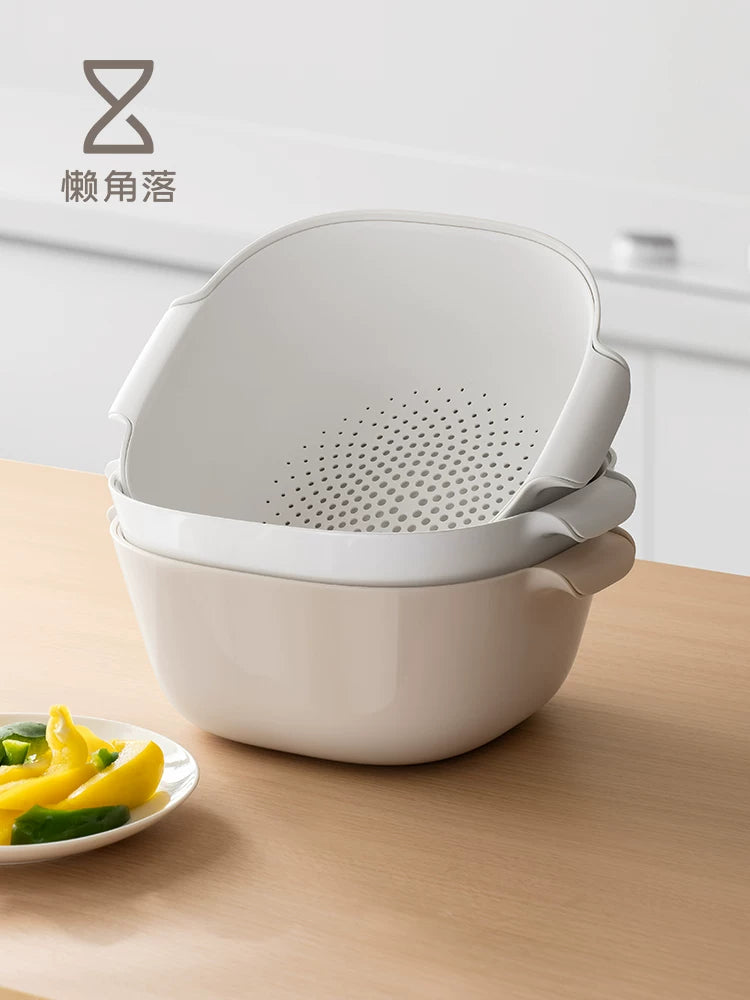 Lazy Corner Stackable Double-Layer Drain Basket for Kitchen Sink, Food-Grade Fruit and Vegetable Washing Basket