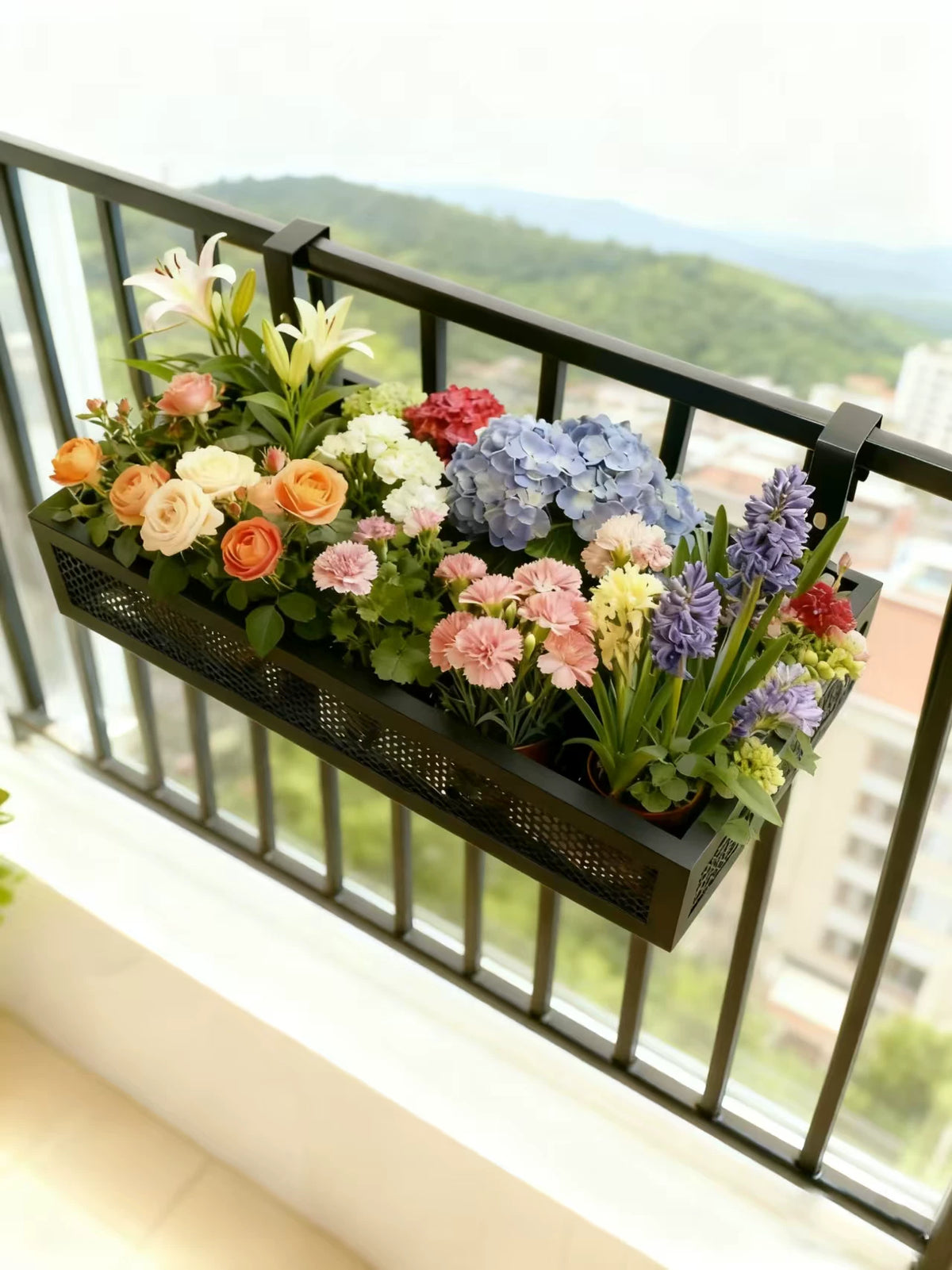 Balcony Railing Hanging Planter Shelf for Potted Plants and Succulents, Iron Art Window Sill Flower Pot Holder