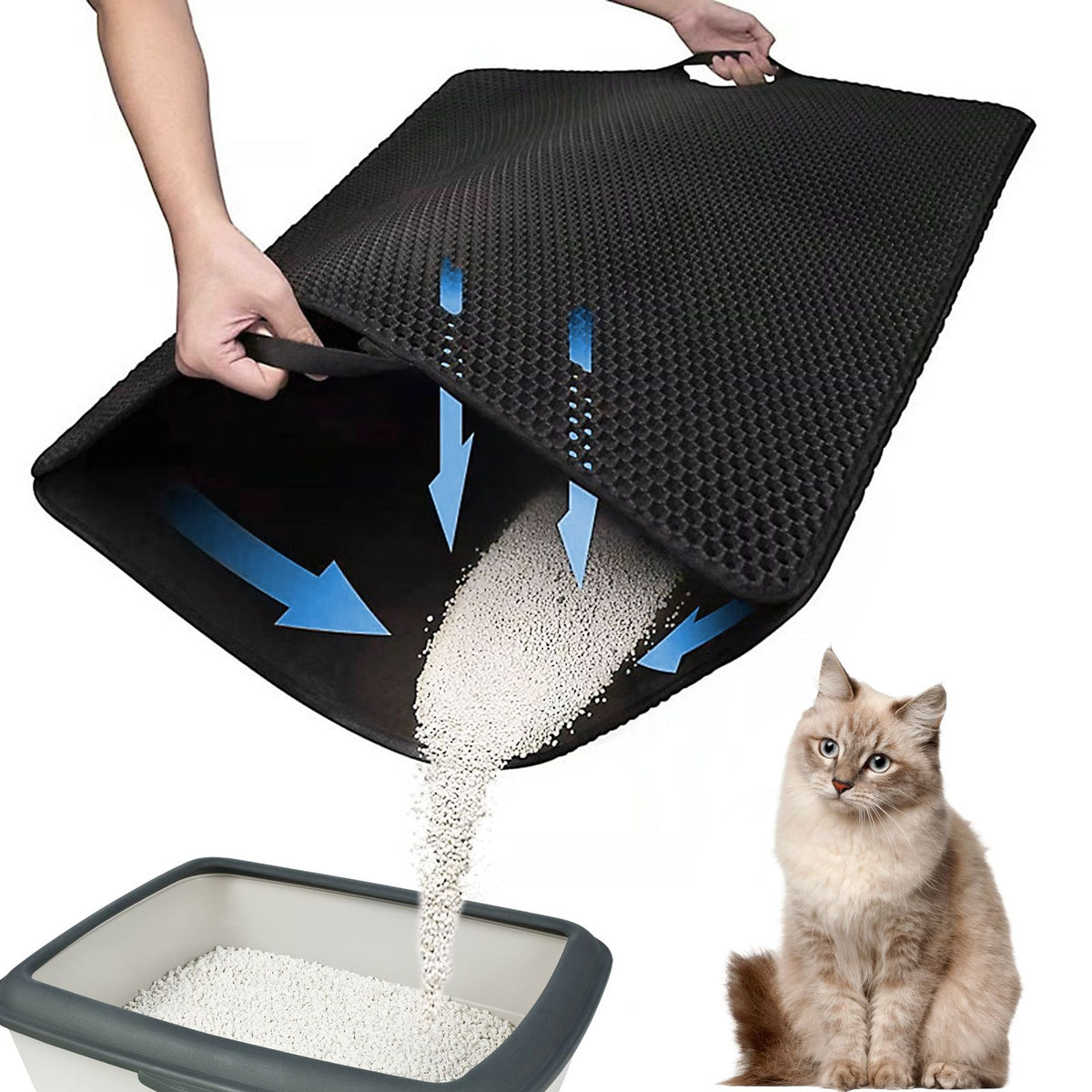 Large Double-Layer Cat Litter Mat, 45x60cm, EVA Waterproof Anti-Slip Litter Trapper