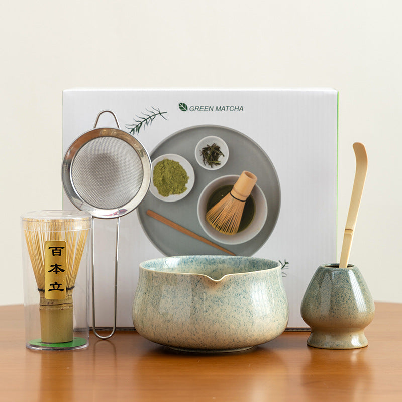 Matcha Tea Ceremony Set with Ceramic Bowl and Bamboo Whisk