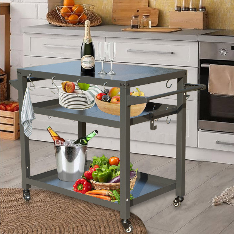 Portable Outdoor Camping BBQ Prep Table with Wheels and Stainless Steel Top