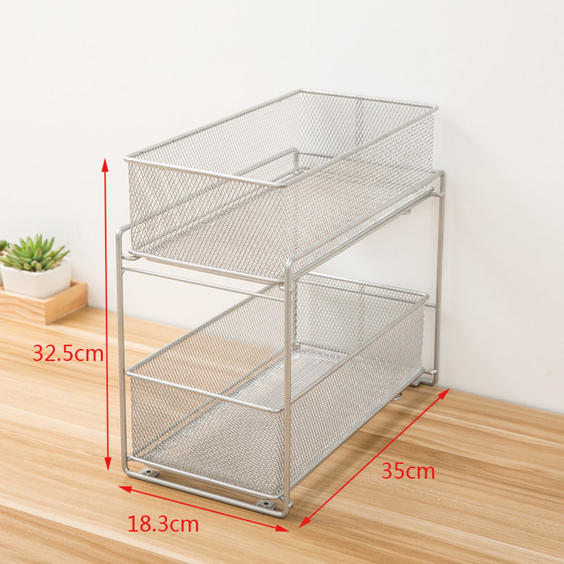 Iron Art Double-Layer Pull-Out Kitchen Spice Rack Bathroom Shelf Cabinet Basket Refrigerator Storage Organizer