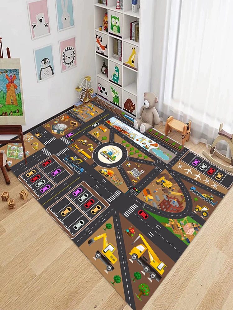 Cartoon Traffic Playmat for Kids' Room and Early Education