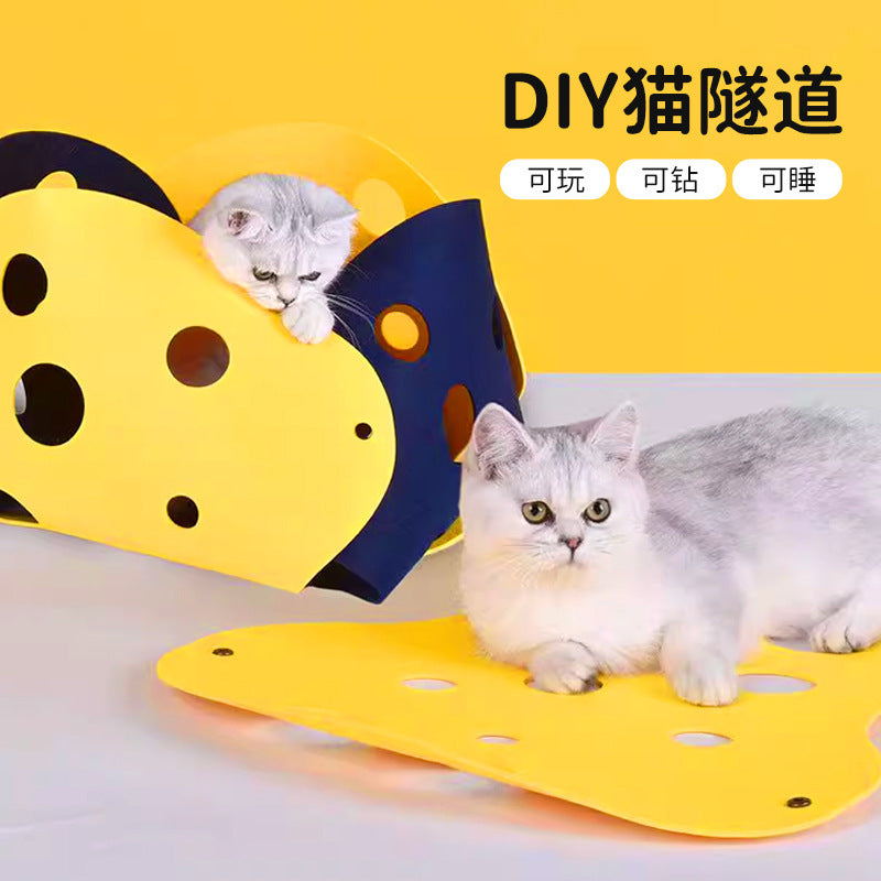 Modular Corrugated Cat Tunnel and Scratcher Maze for Play and Rest