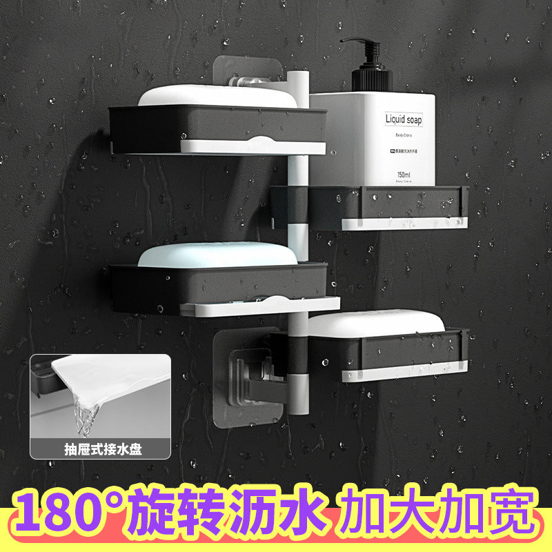 Wall-Mounted Rotating Soap Dish Holder with Drainage for Bathroom