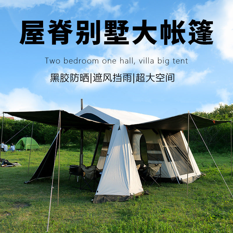 Blackout Outdoor Camping Tent, 2 Rooms 1 Hall, Double Layer Waterproof, for Family Road Trips and Wilderness Camping