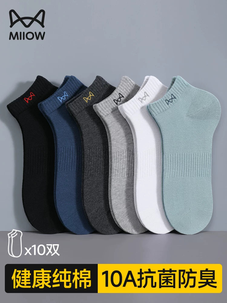 Mao Ren Men's Cotton Ankle Socks - Breathable, Sweat-Absorbent, Odor-Resistant for Summer Sports