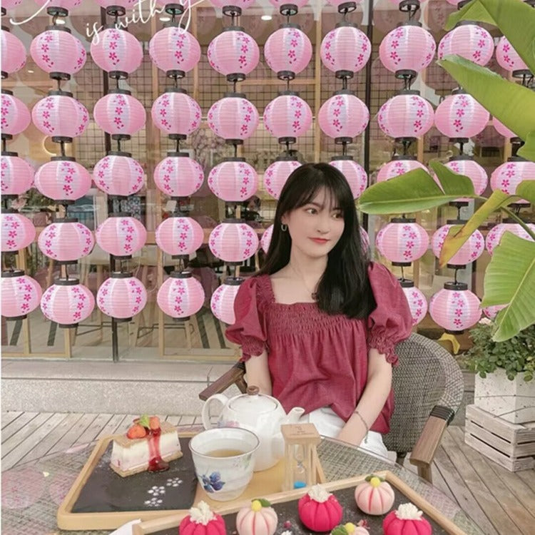 Pink Cherry Blossom Japanese Style Lantern for Outdoor Waterproof Decoration