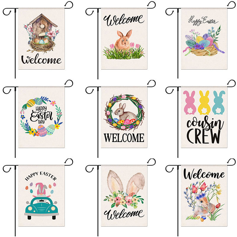 Easter Bunny Egg Pattern Linen Garden Flag Double-SSided Printed Yard Decoration Holiday Flag