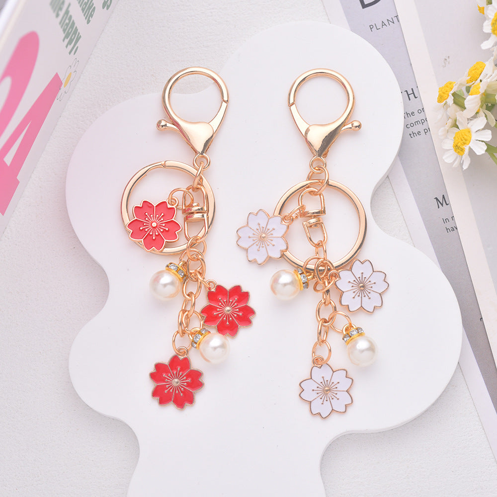 Japanese Style Cherry Blossom & Koi Fish Pearl Keychain for Bags and Gifts
