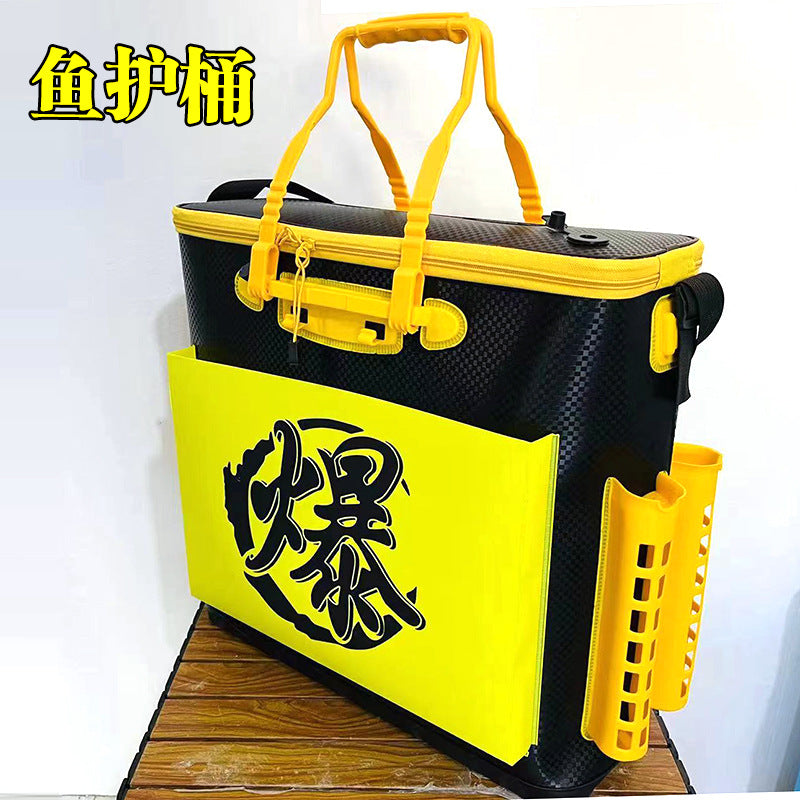 EVA Thickened Fishing Bucket with Side Pockets and Rod Holders, Foldable Fishing Gear Bag, Multi-purpose Fish Container