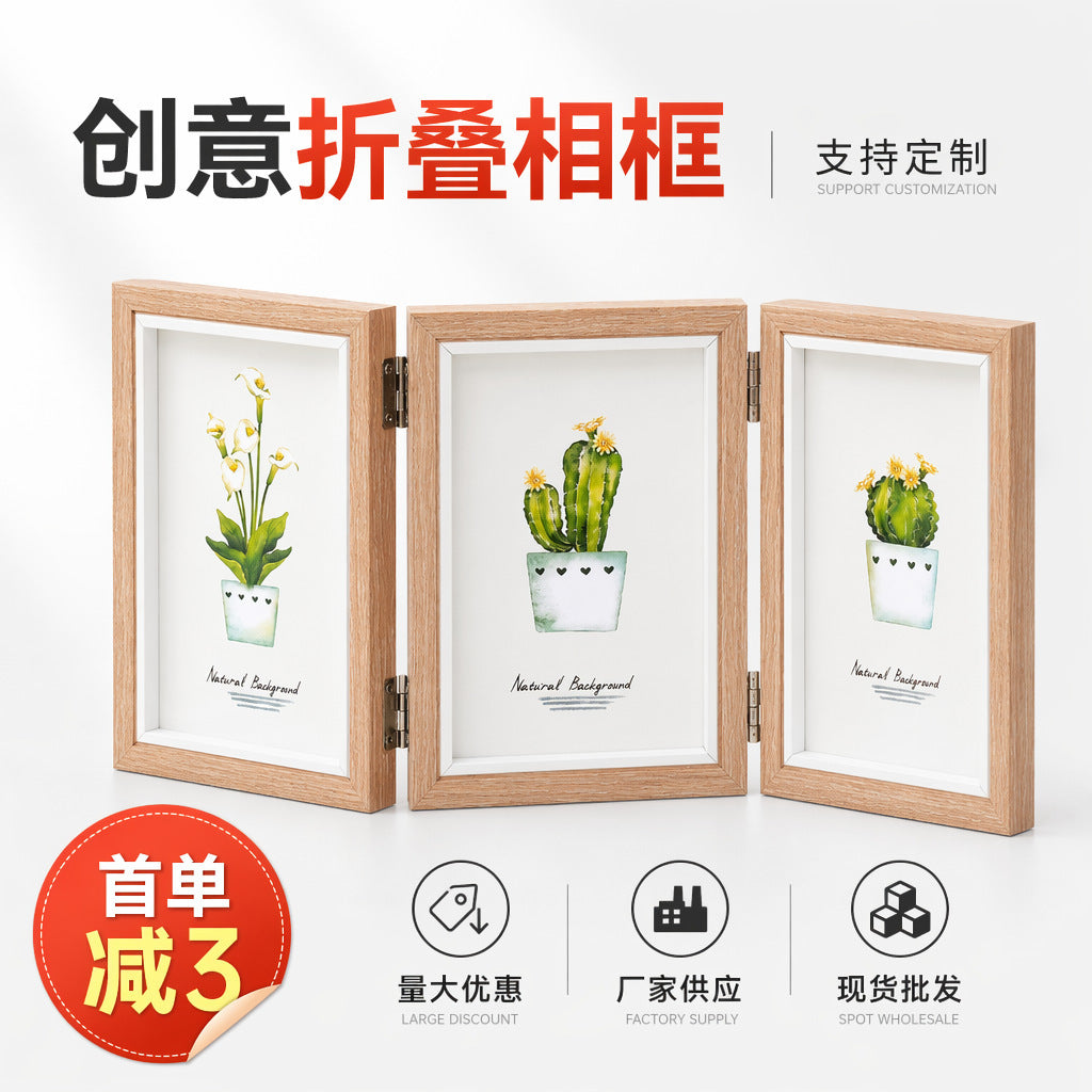 Creative Multi-Panel Folding Photo Frame for 6, 7, 8 Inch Pictures, Wooden Display