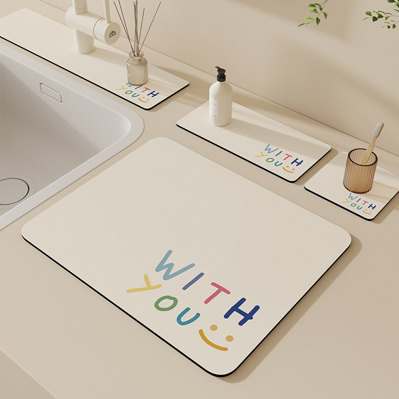 Diatomaceous Earth Absorbent Mat for Bathroom Countertop Sink Splash Guard