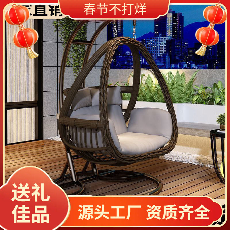 Outdoor Wicker Hanging Basket Chair Double Swing Chair Patio Garden Indoor Hammock Balcony Rocking Lounge Chair