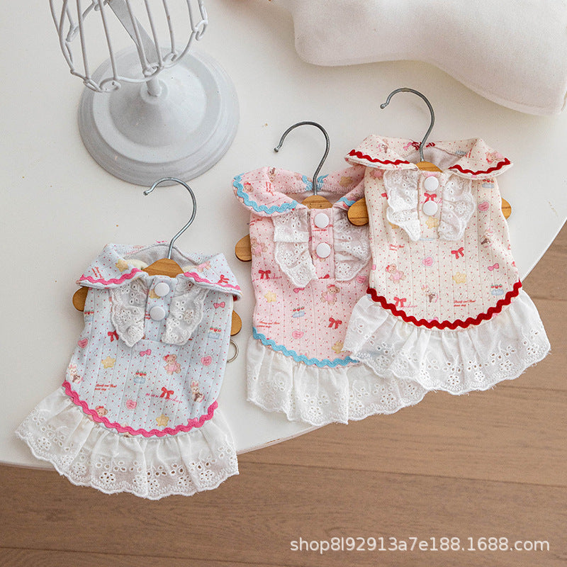 Pet Polo Dress for Small Dogs, Cotton Breathable Puppy Clothes with Doll Collar