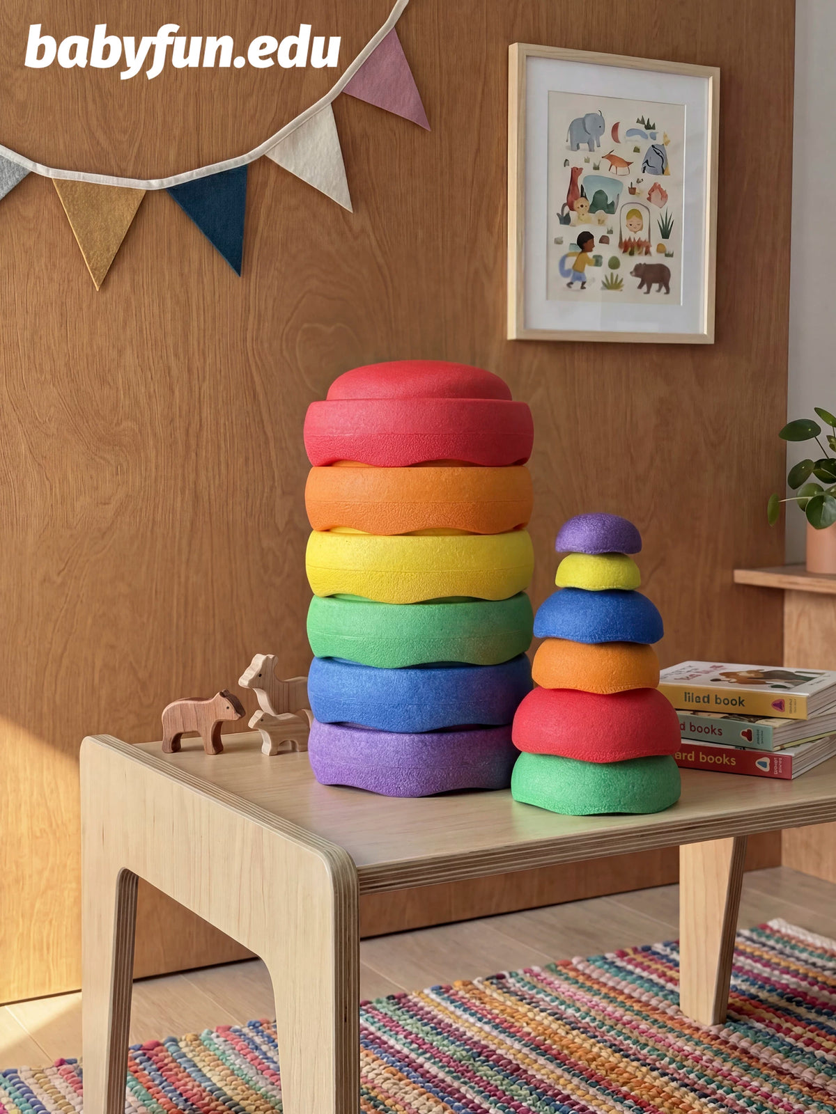 BABYFUN Rainbow River Stone Kids Sensory Training Equipment Balance Toy for Kindergarten and Home