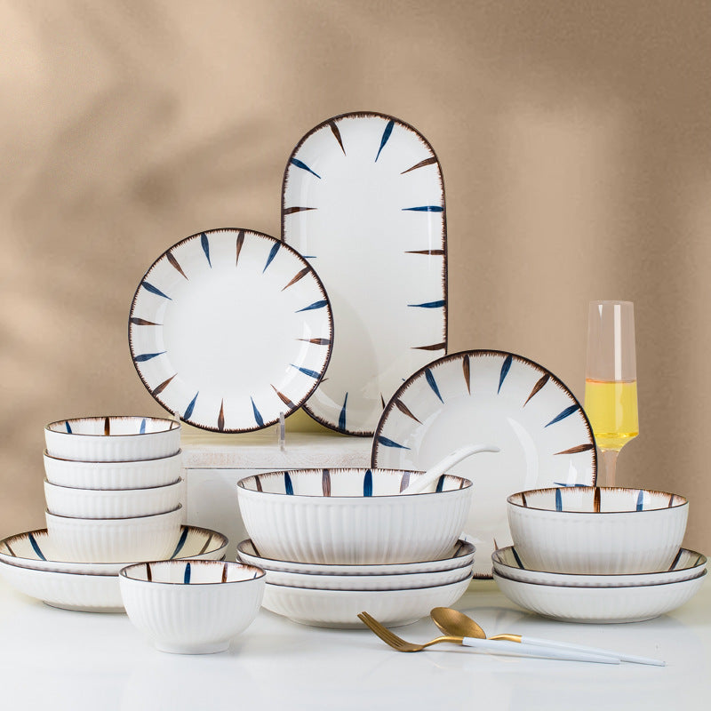 Japanese Style Underglaze Ceramic Dinnerware Set - Bowls, Plates, Spoons for Home Use or Gifting