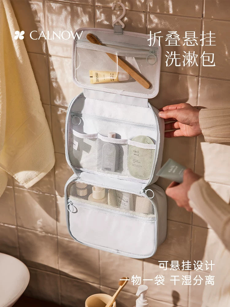 Travel Toiletry Bag with Hanging Hook, Waterproof Large Capacity Cosmetic Organizer for Wet and Dry Separation
