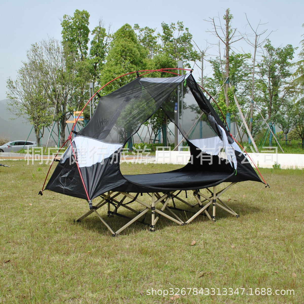 2-in-1 Off-Ground Tent with Ground Mat, Single Person Outdoor Camping Tent without Bed