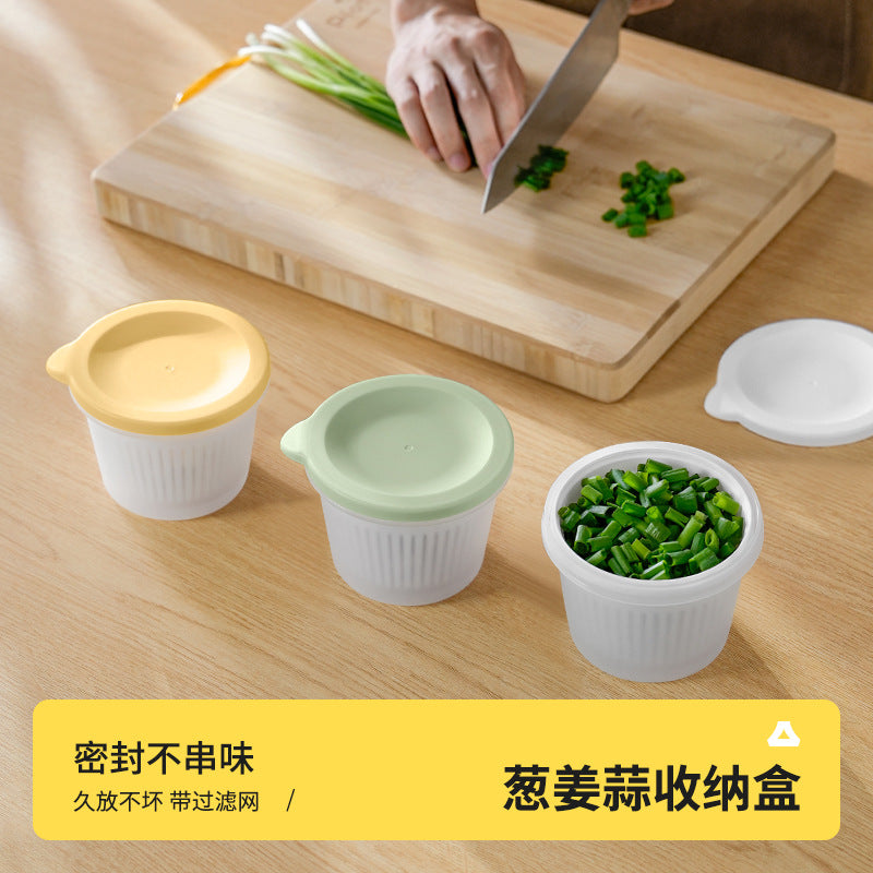 Refrigerator Food Storage Containers with Drainer for Scallions Ginger Garlic Fruits, Airtight and Stackable