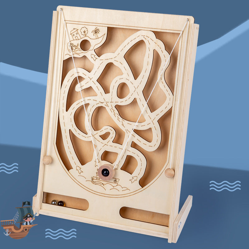Pirate Marble Maze Game for Kids, Wooden Hand-Eye Coordination Balance Training Toy