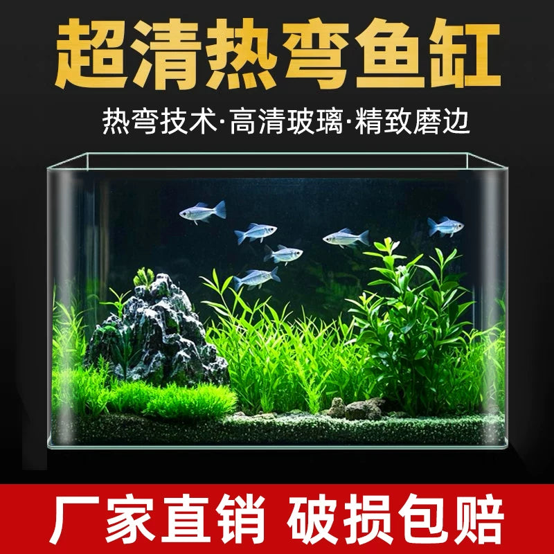 Bent Glass Aquarium Fish Tank for Betta Goldfish Desktop Living Room