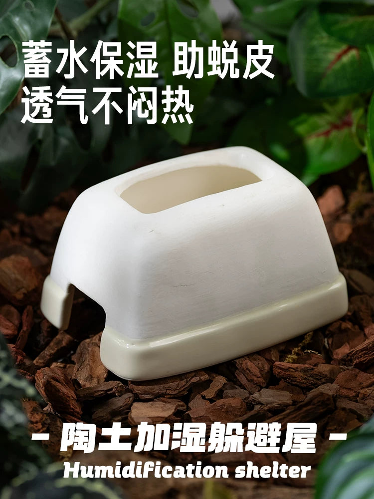 Reptile Ceramic Hideout Cave Humidifying Shelter for Geckos Snakes Lizards Natural Terracotta